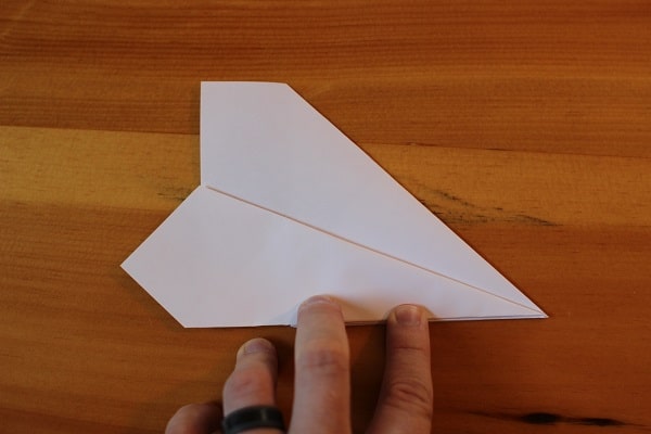 Step 7 — Fold wing down so it meets bottom edge.